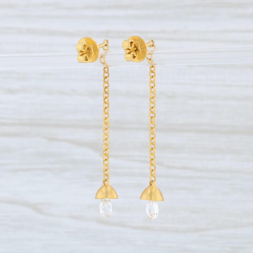 Briolette Cut Marie Helene de Taillac Diamond Briolette Bell Earrings 22k Gold Dangle Pierced For Sale