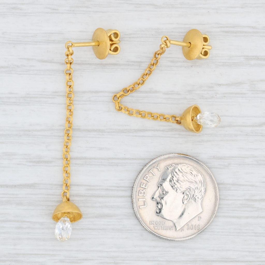 Marie Helene de Taillac Diamond Briolette Bell Earrings 22k Gold Dangle Pierced In Good Condition For Sale In McLeansville, NC