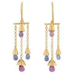 Marie Helene de Taillac Gemstone Briolette Bell Earrings 18k 22k Gold Amethyst
