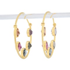 Marie Helene de Taillac Gemstone Hoop Earrings 22k Gold Round Hoops Pierced