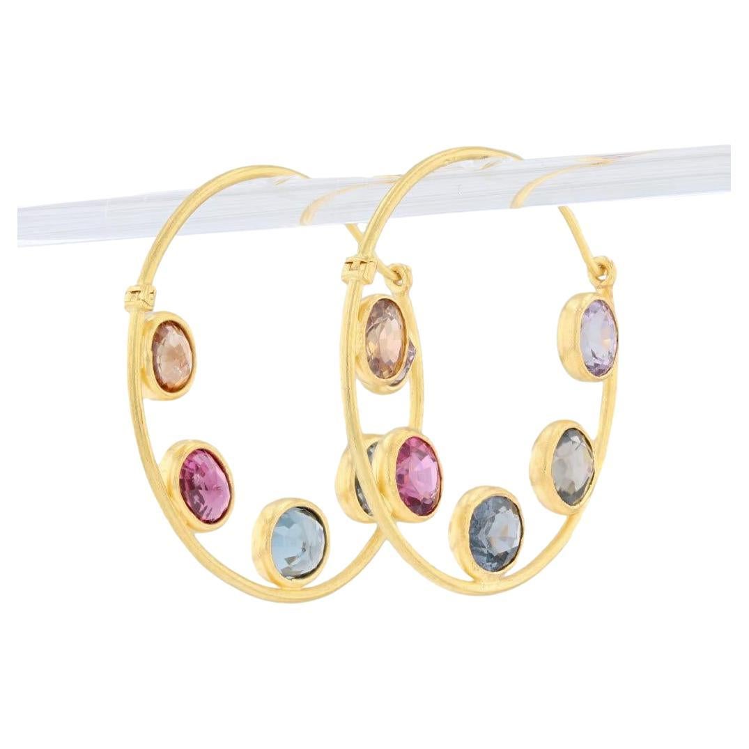 Marie Helene de Taillac Gemstone Hoop Earrings 22k Gold Round Hoops Pierced For Sale