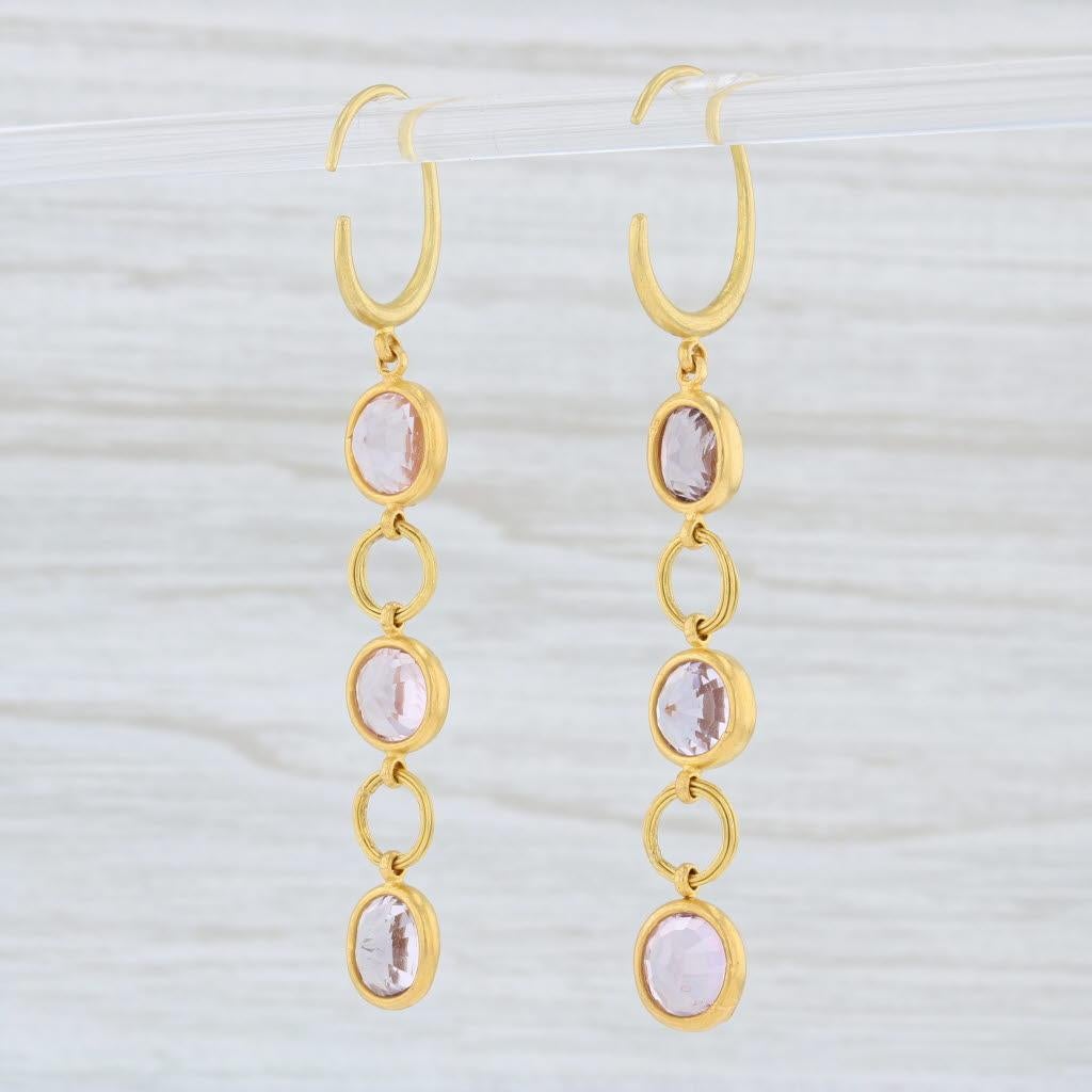 Marie Helene de Taillac Pink Spinel Earrings 22k Yellow Gold Pierced Dangle In Good Condition For Sale In McLeansville, NC