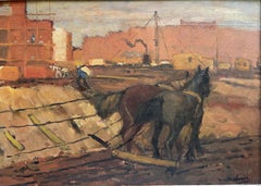 Draft Horses at an Amsterdam Construction Site painting postimpressionist