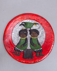 Marie Henriette Bataille Large Glazed Ceramic Plate, Atelier Dour, 1960