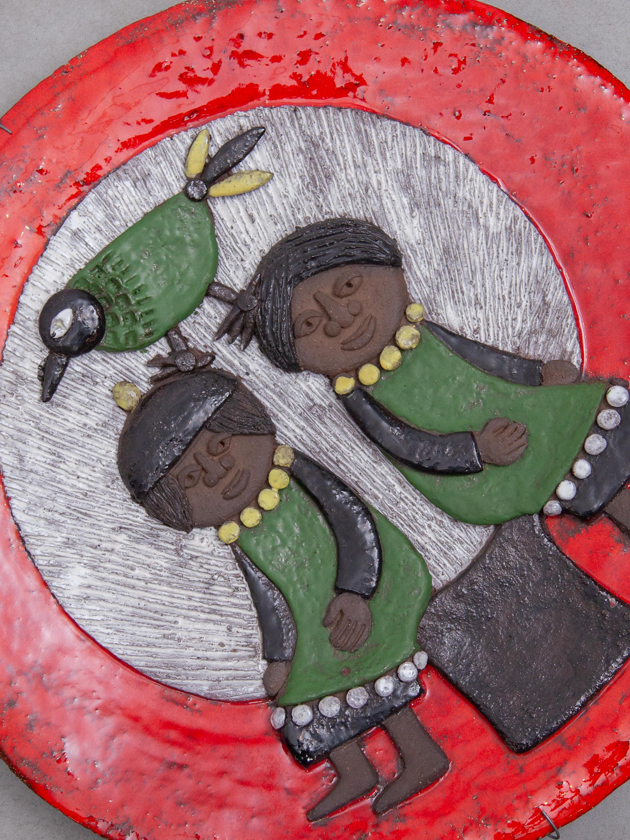 Mid-Century Modern Marie Henriette Bataille Large Glazed Ceramic Plate, Atelier Dour, 1960 For Sale