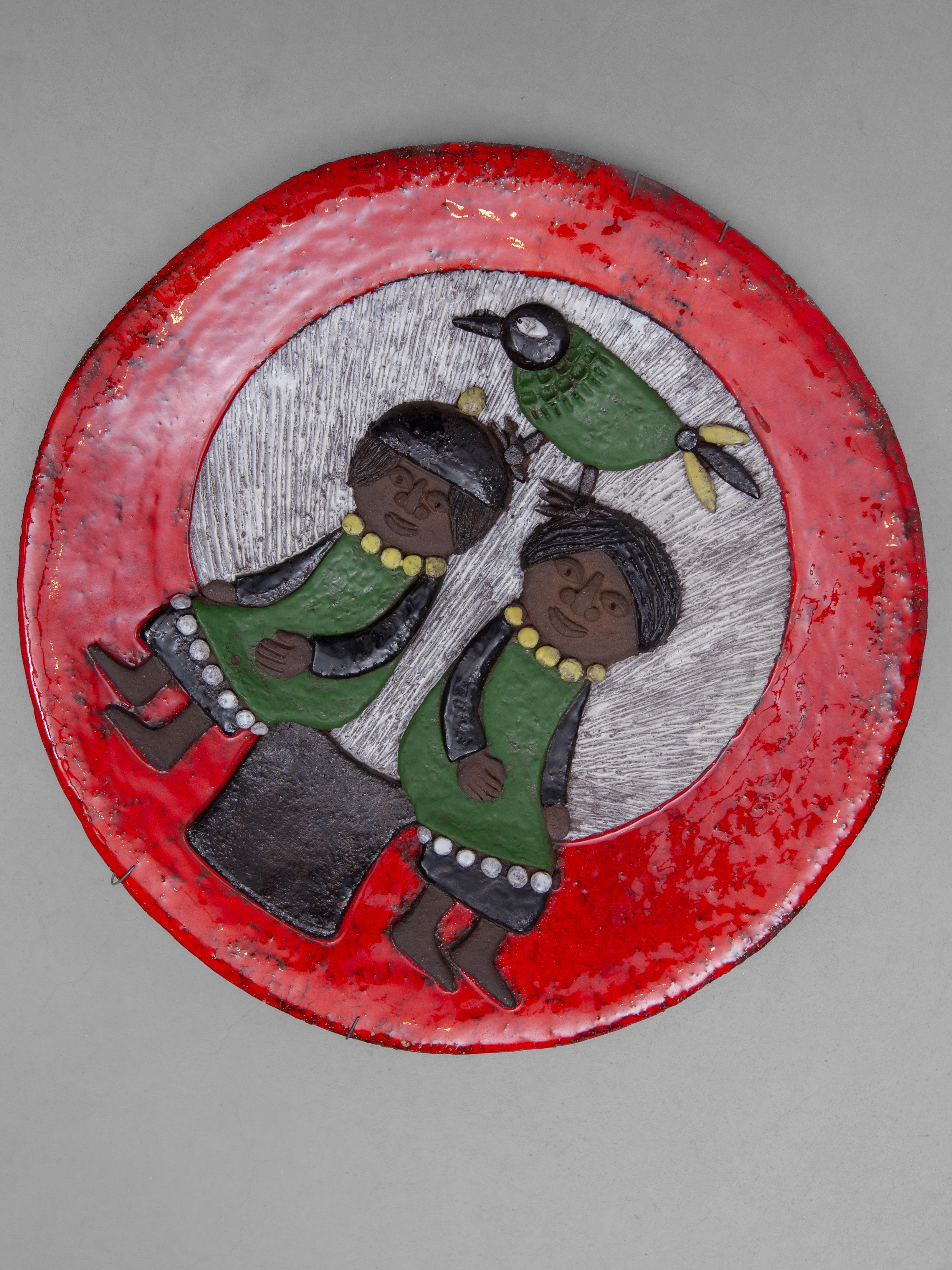 Belgian Marie Henriette Bataille Large Glazed Ceramic Plate, Atelier Dour, 1960 For Sale