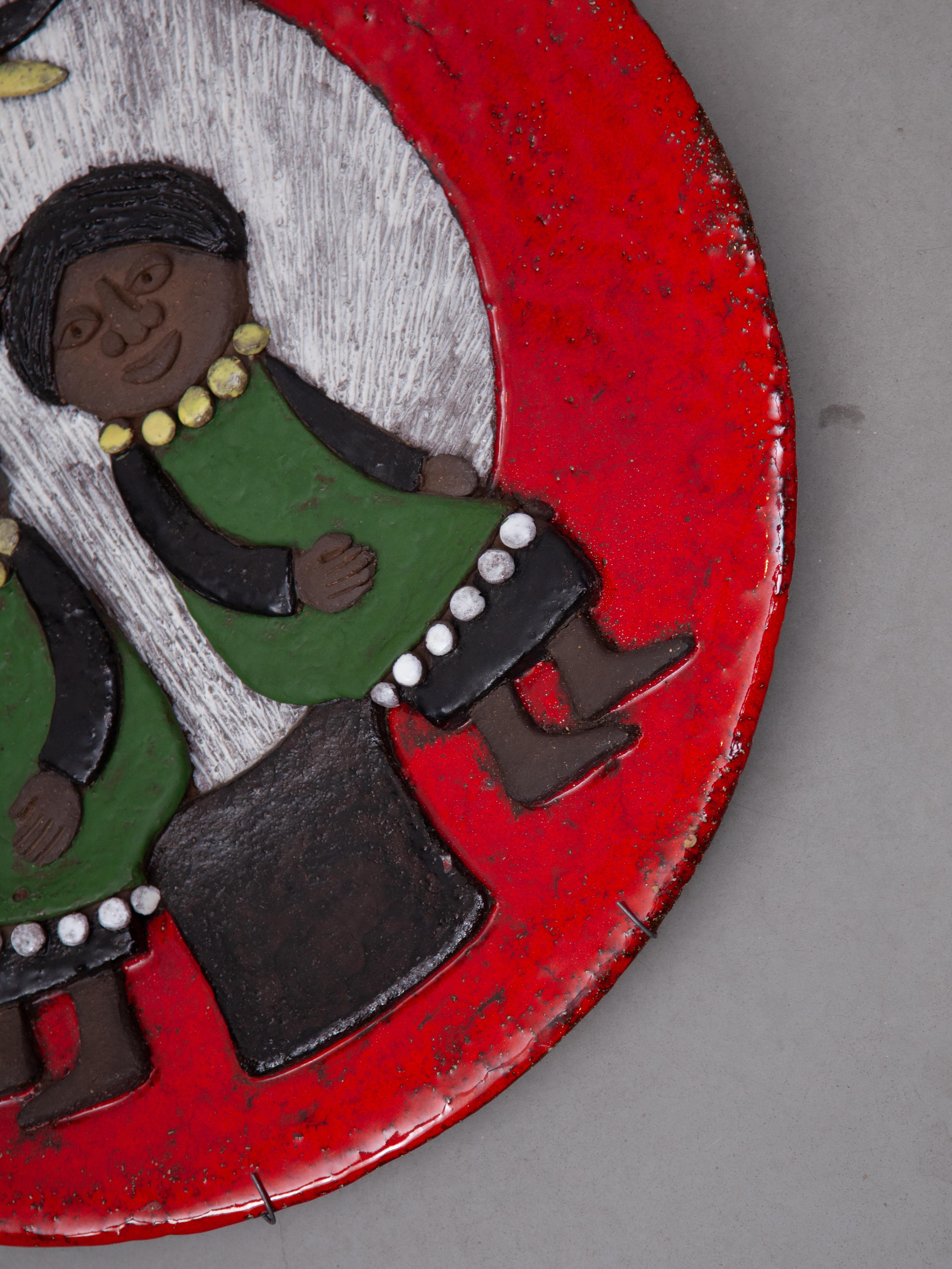 Mid-20th Century Marie Henriette Bataille Large Glazed Ceramic Plate, Atelier Dour, 1960 For Sale