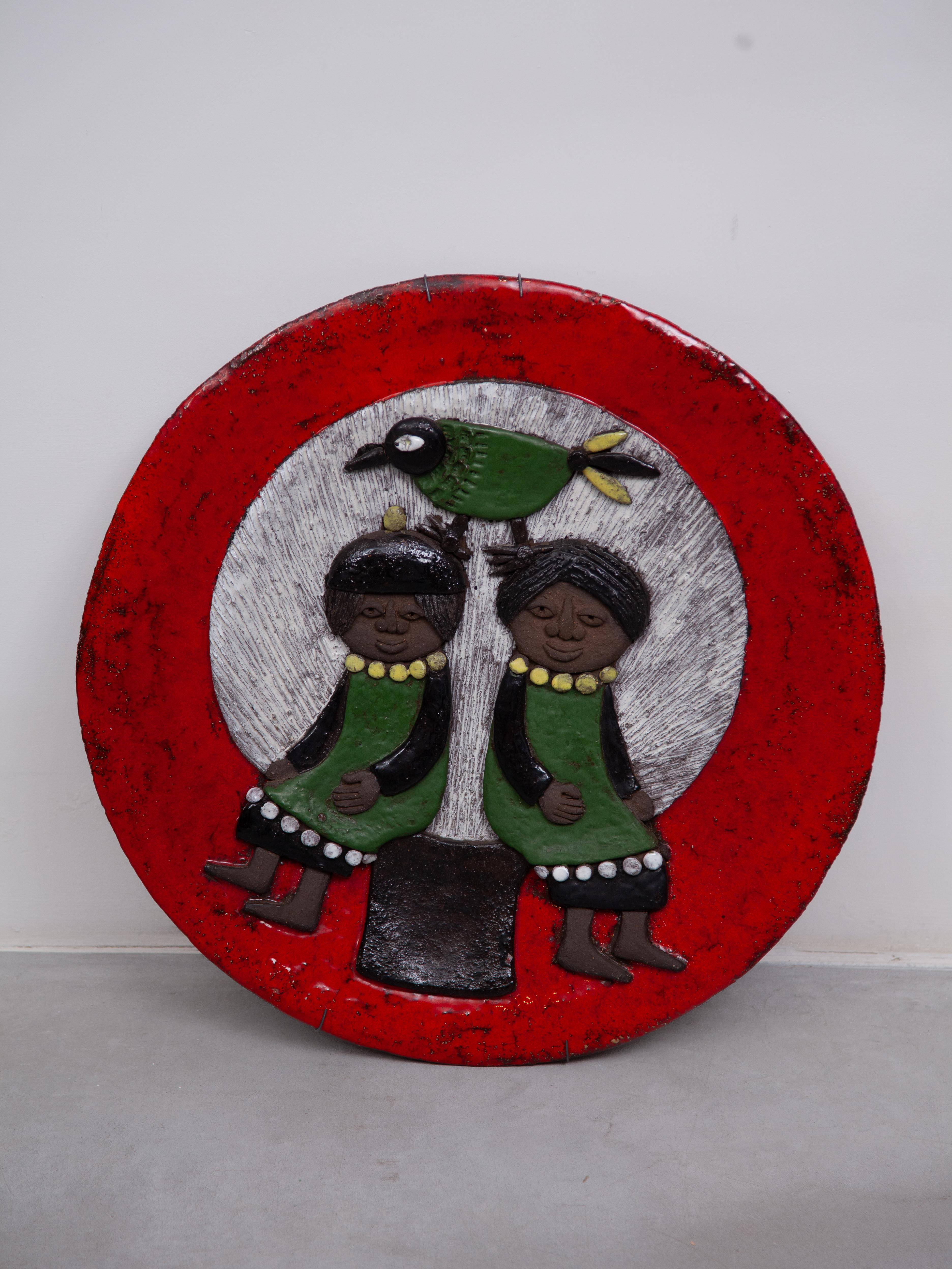 Marie Henriette Bataille Large Glazed Ceramic Plate, Atelier Dour, 1960 For Sale 2