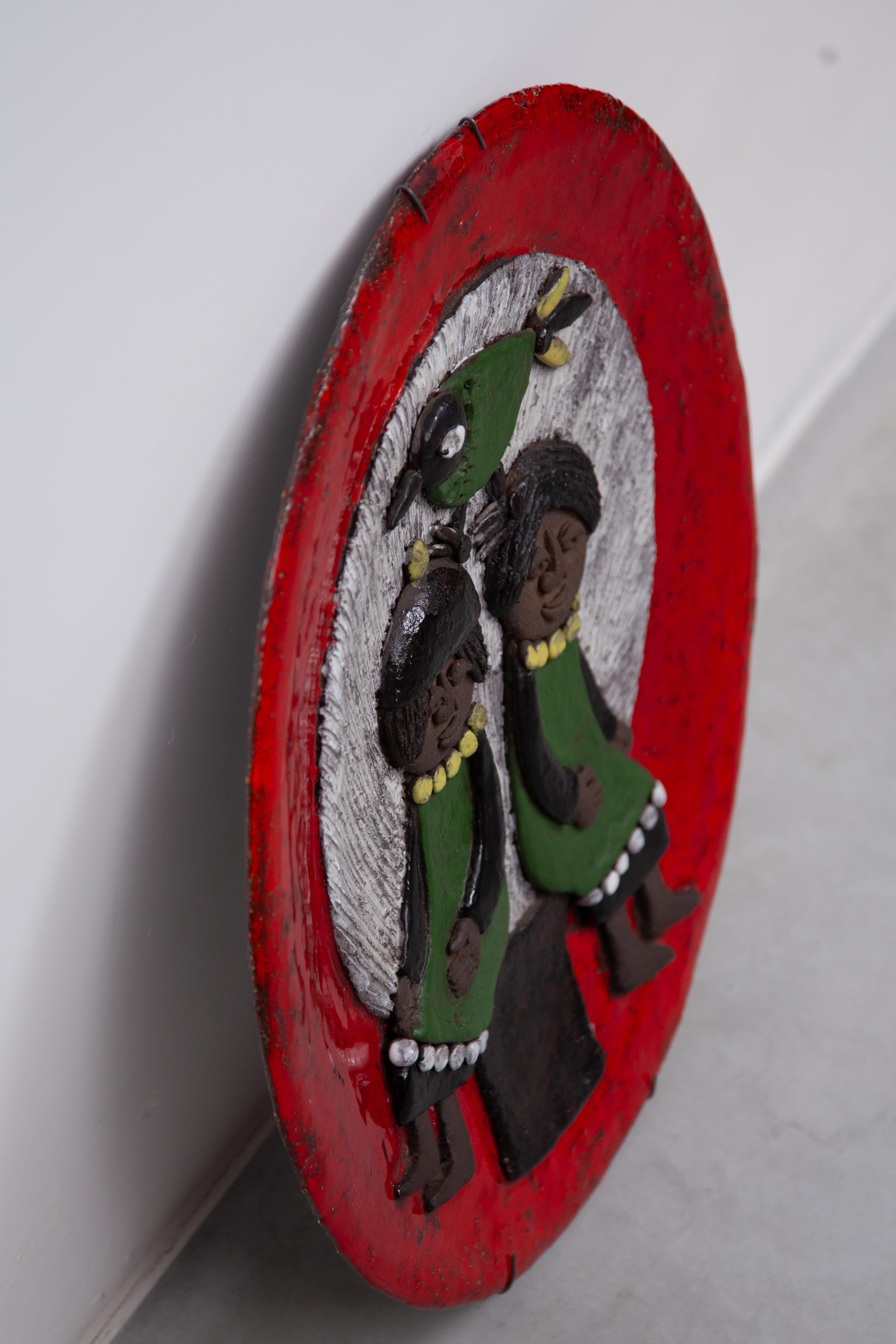 Marie Henriette Bataille Large Glazed Ceramic Plate, Atelier Dour, 1960 For Sale 3