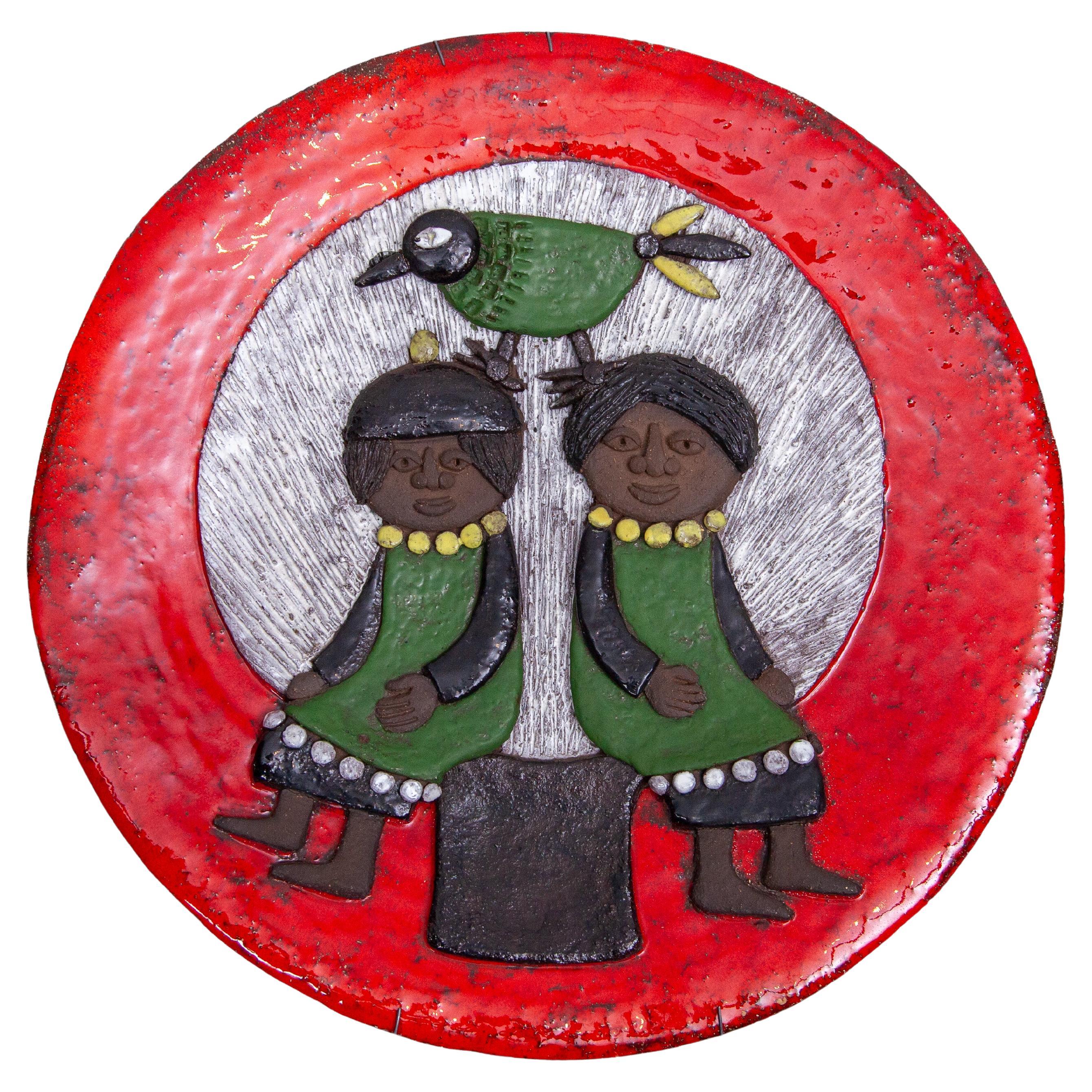 Marie Henriette Bataille Large Glazed Ceramic Plate, Atelier Dour, 1960 For Sale