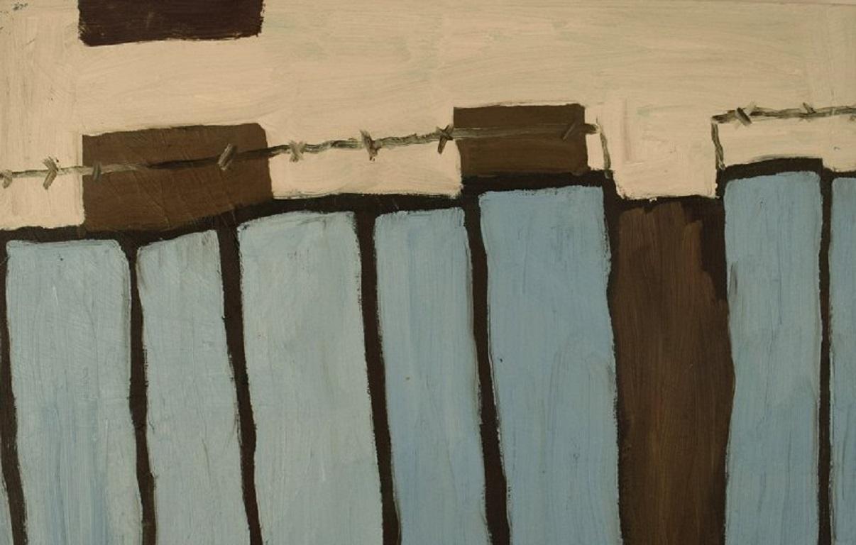 Marie Hvid Pørksen (b. 1971), Denmark. Oil on canvas. 
Fence with barb wire. Dated 2010.
The canvas measures: 40 x 40 cm.
In excellent condition.
Signed and dated.