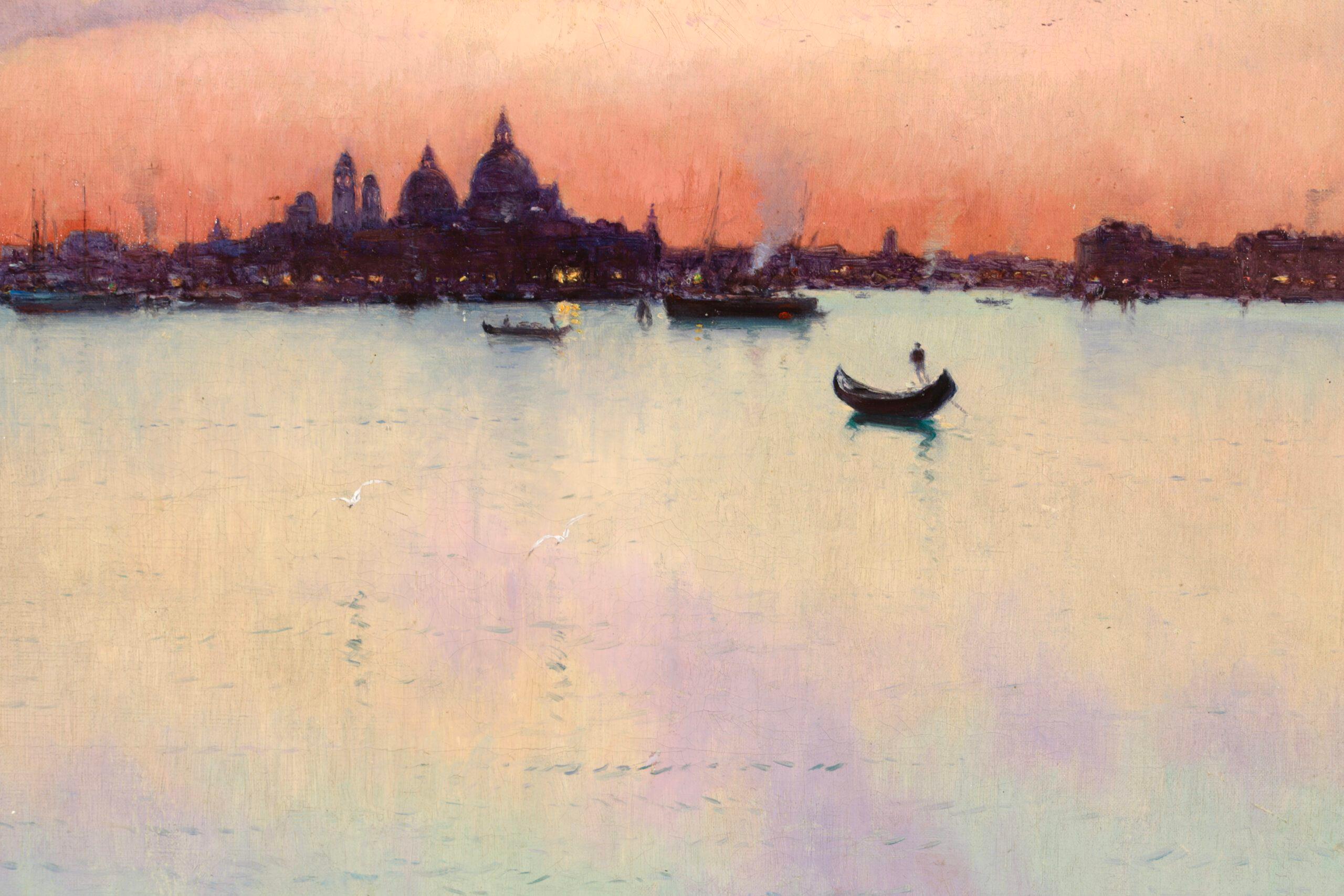 Sunset - Venice 1902 -  Post Impressionist Landscape Oil by Joseph Clavel For Sale 7