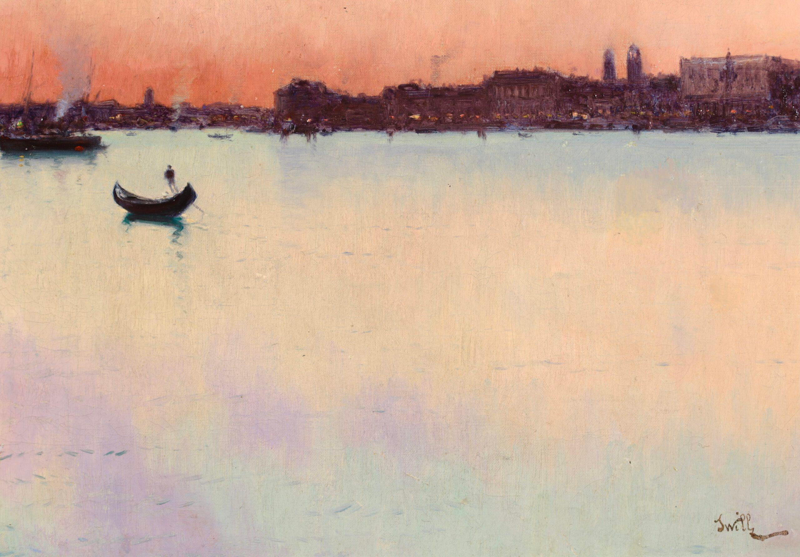 Sunset - Venice 1902 -  Post Impressionist Landscape Oil by Joseph Clavel For Sale 8