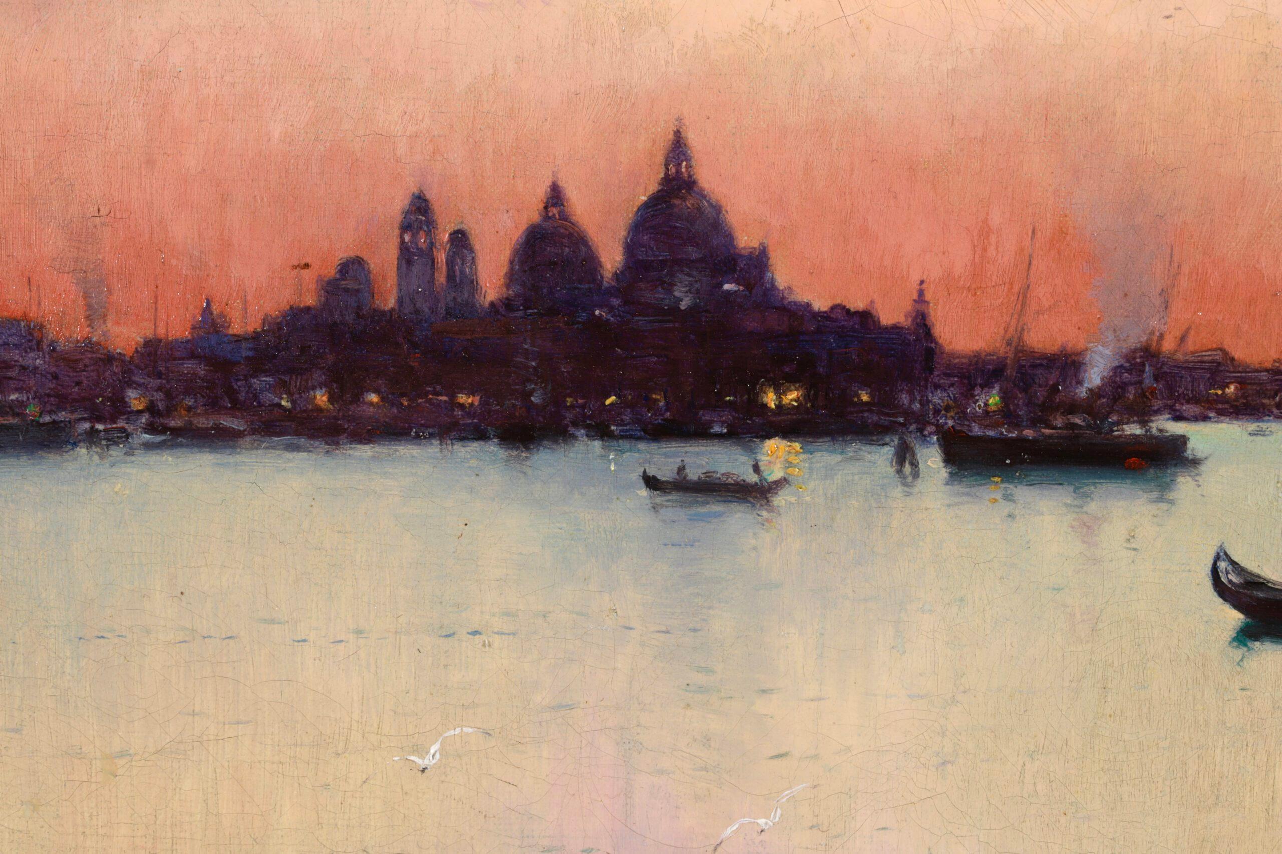 Sunset - Venice 1902 -  Post Impressionist Landscape Oil by Joseph Clavel For Sale 9