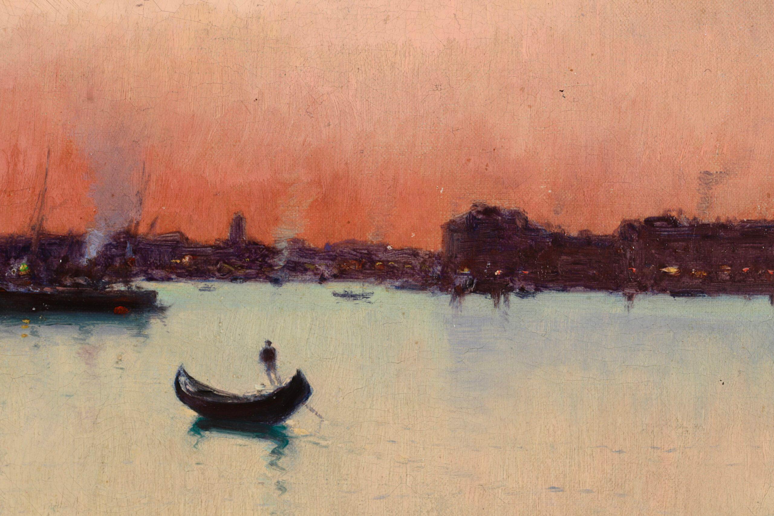 Sunset - Venice 1902 -  Post Impressionist Landscape Oil by Joseph Clavel For Sale 10