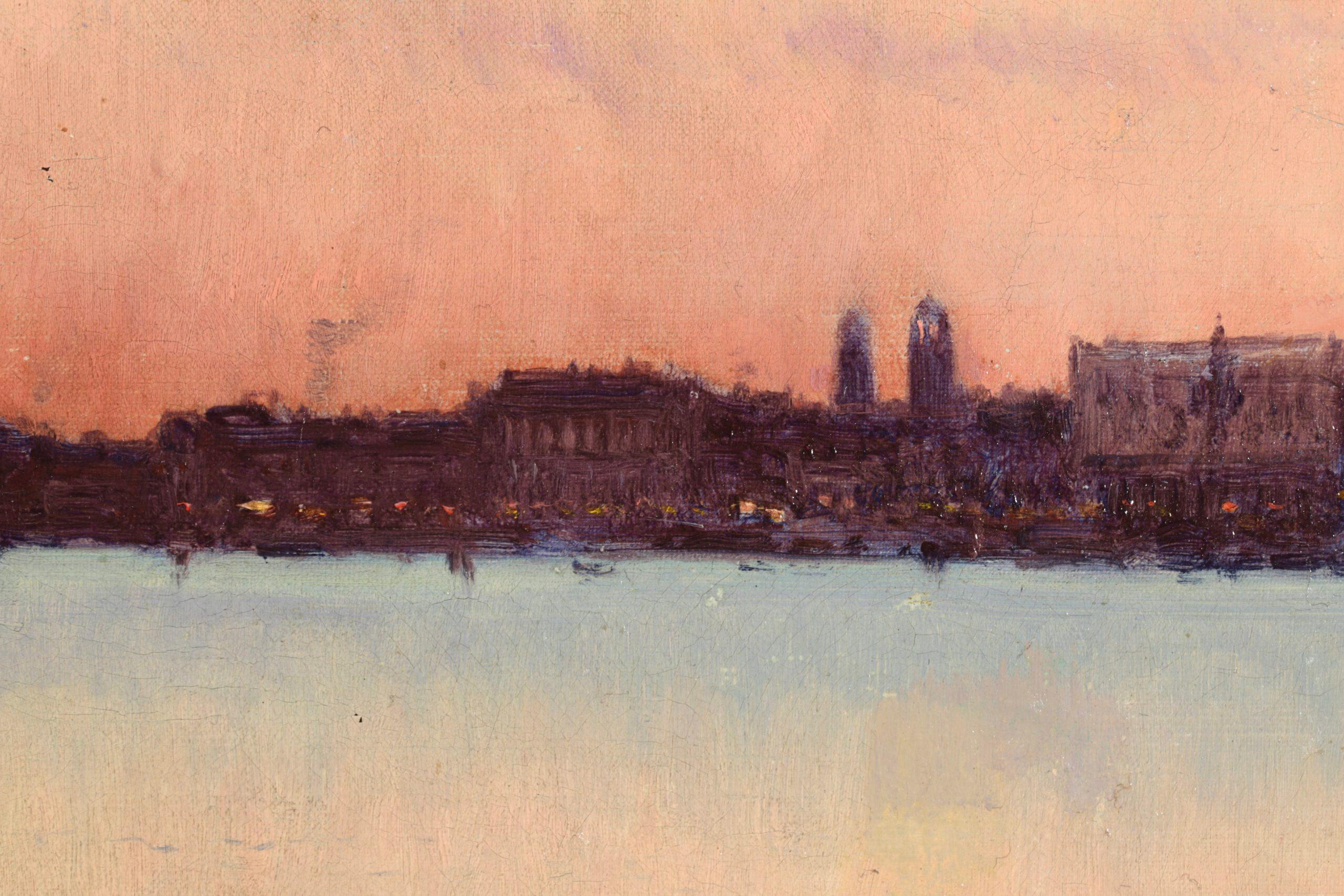 Sunset - Venice 1902 -  Post Impressionist Landscape Oil by Joseph Clavel For Sale 11