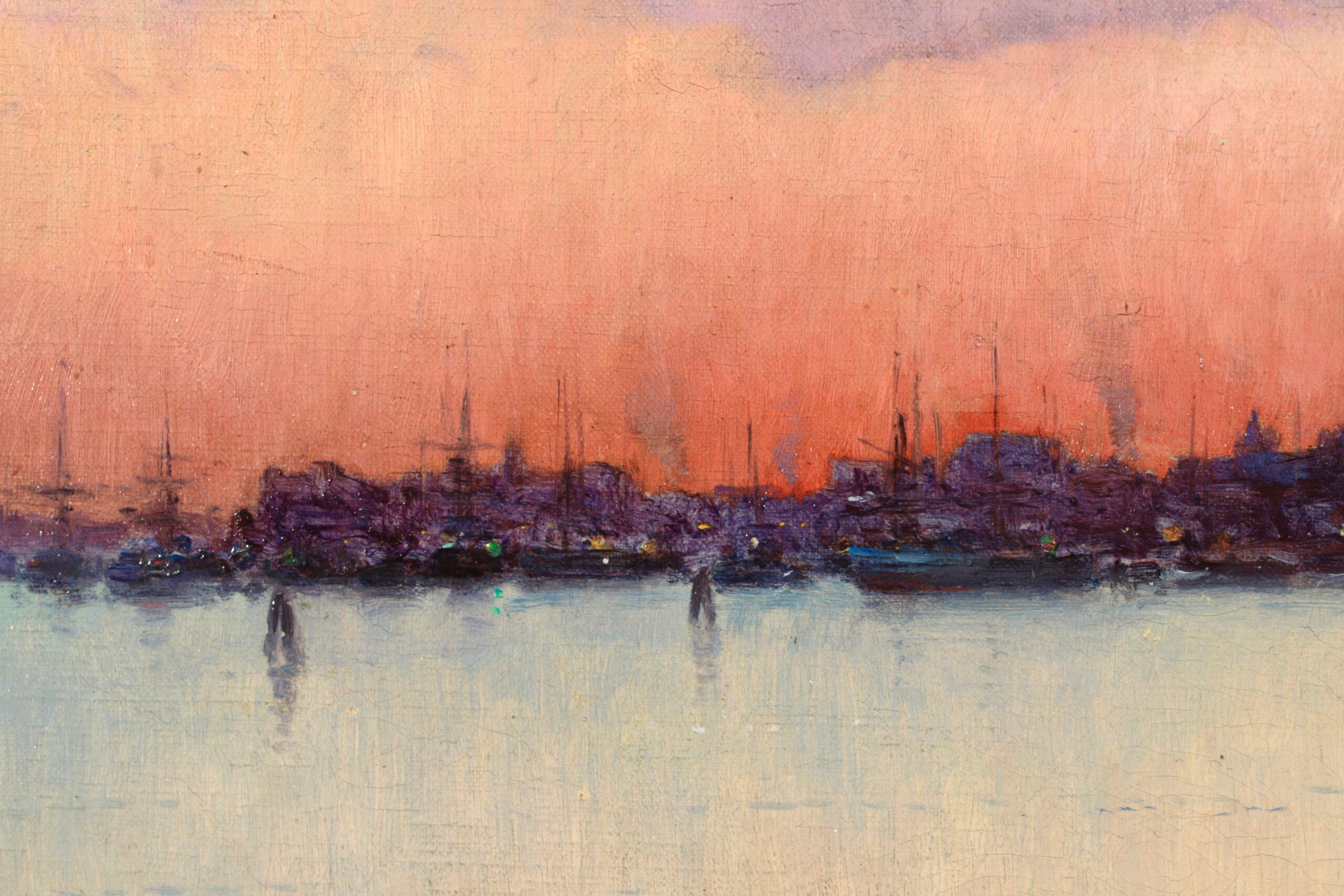 Sunset - Venice 1902 -  Post Impressionist Landscape Oil by Joseph Clavel For Sale 12