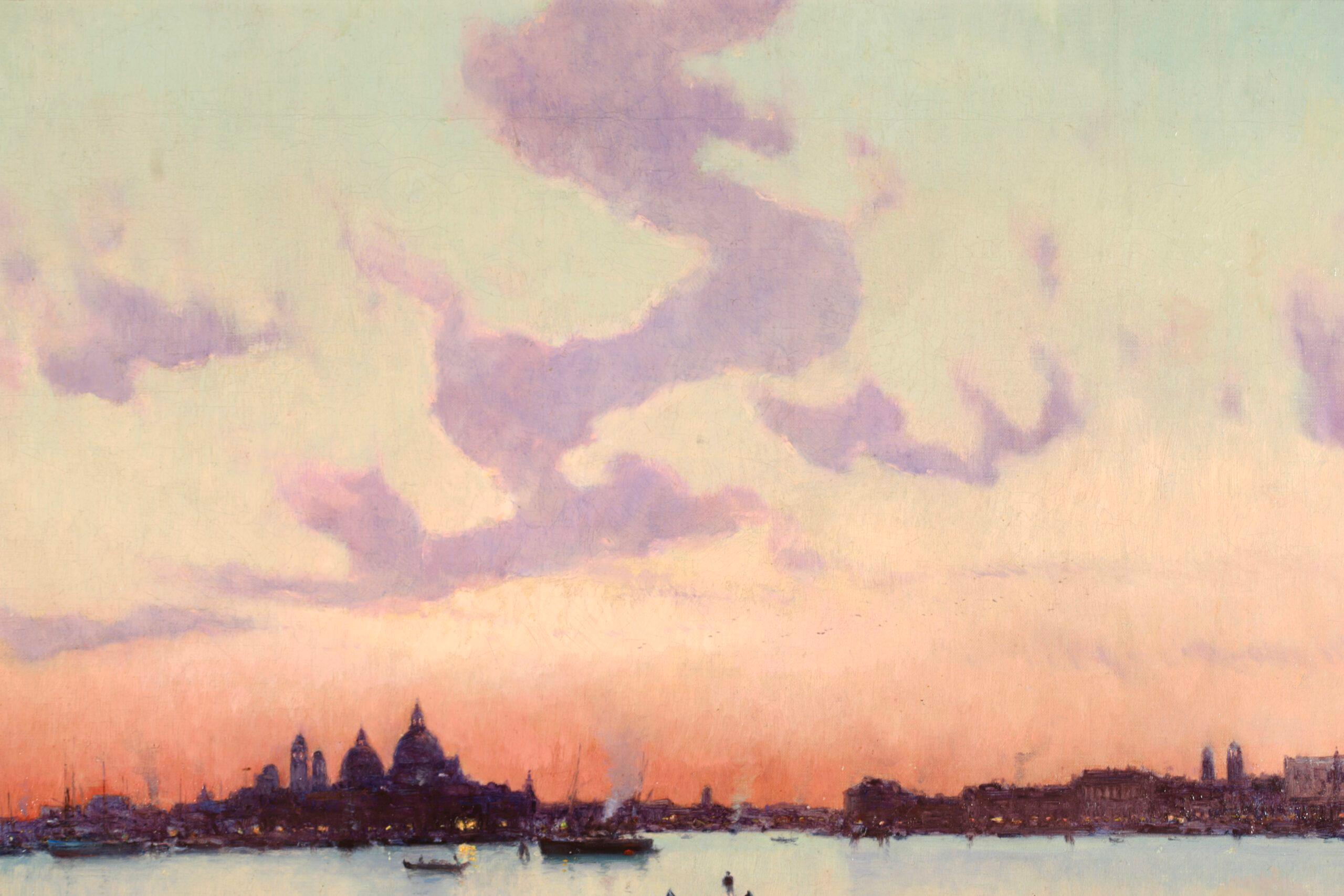 Sunset - Venice 1902 -  Post Impressionist Landscape Oil by Joseph Clavel For Sale 1