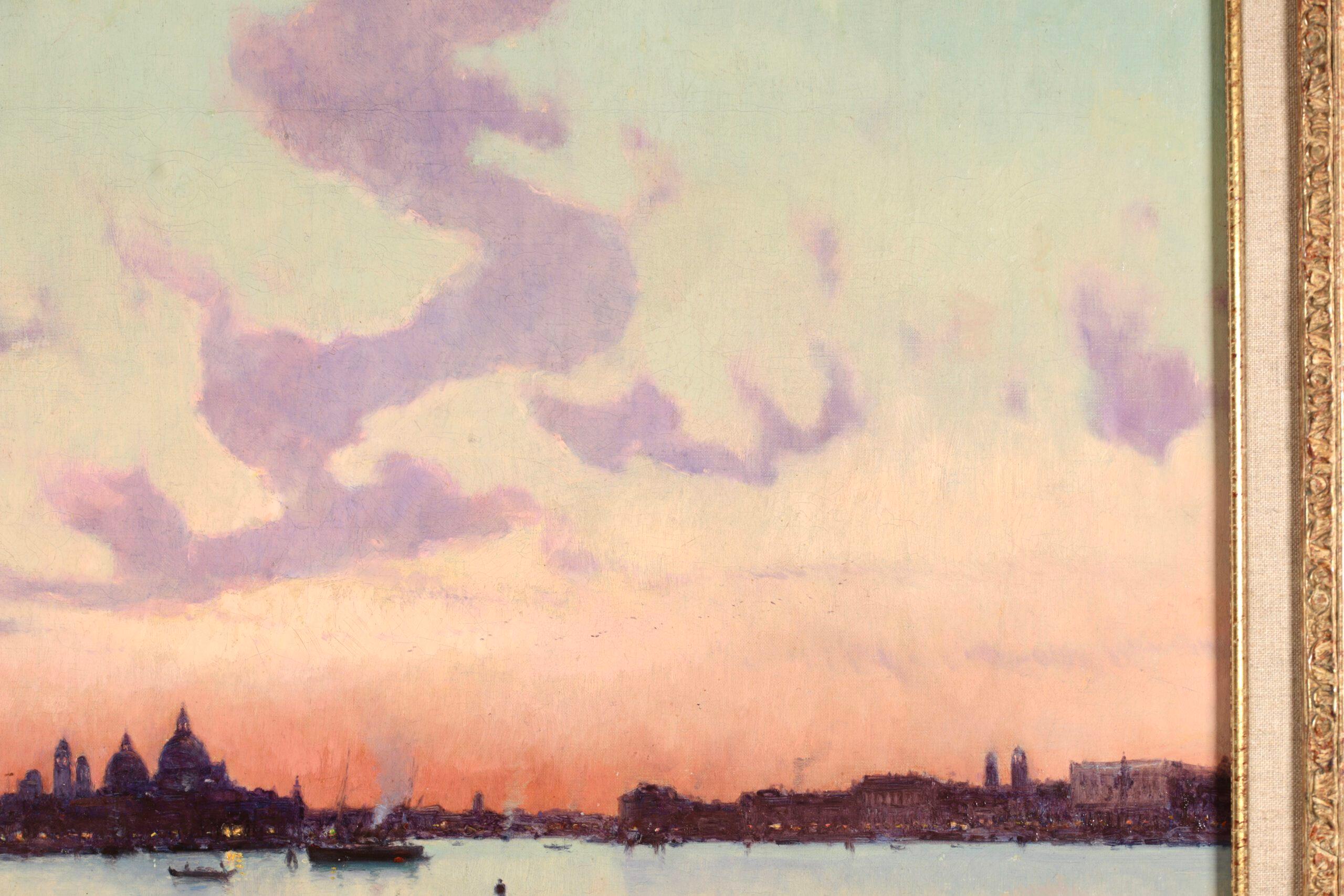 Sunset - Venice 1902 -  Post Impressionist Landscape Oil by Joseph Clavel For Sale 2