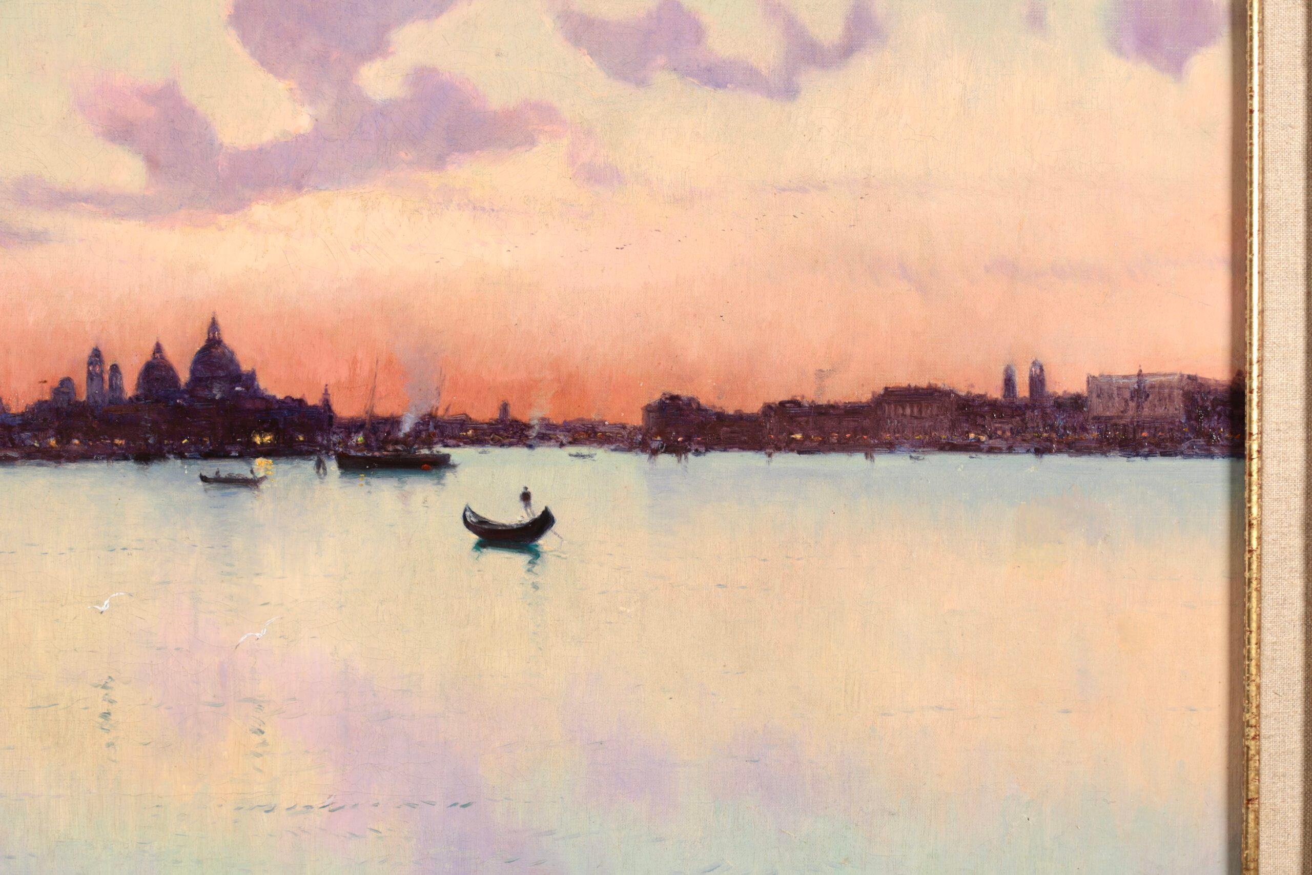 Sunset - Venice 1902 -  Post Impressionist Landscape Oil by Joseph Clavel For Sale 3