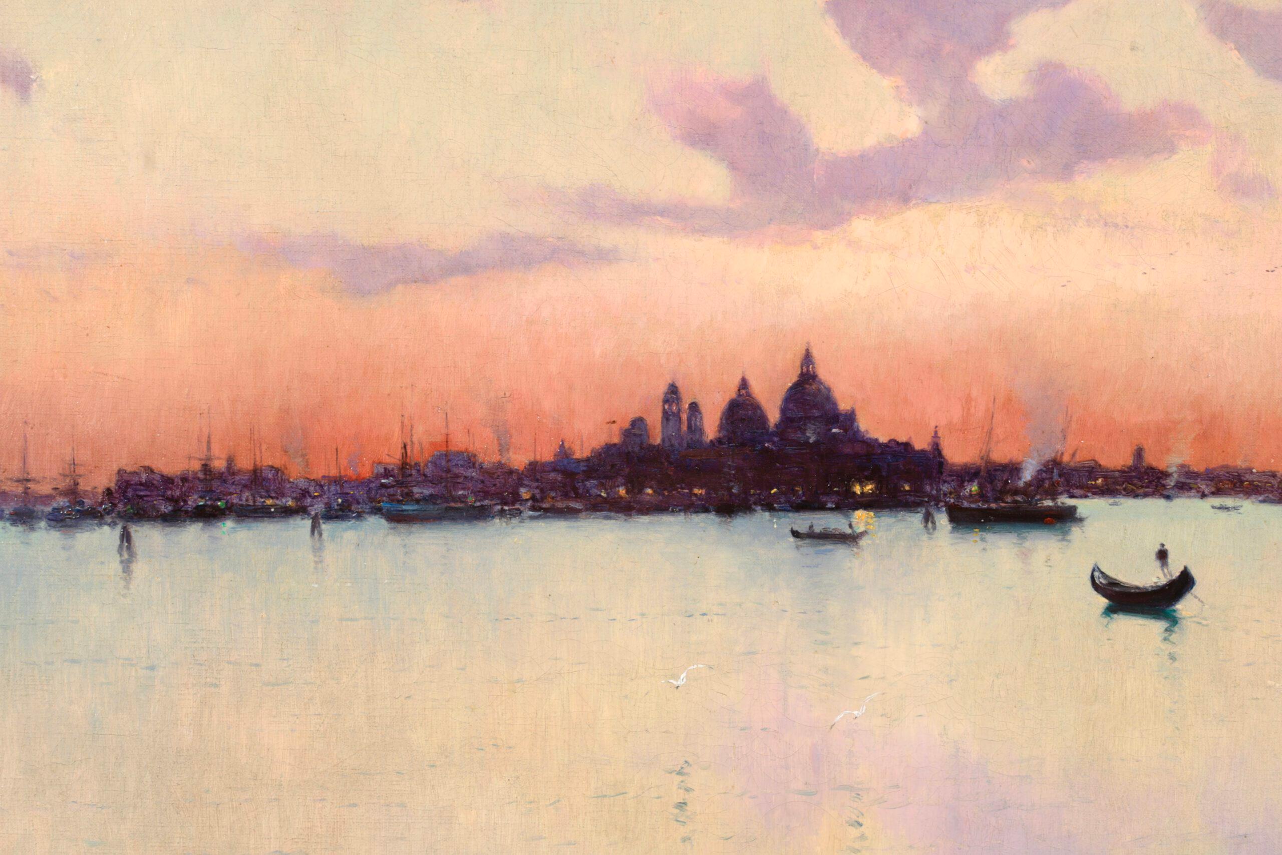 Sunset - Venice 1902 -  Post Impressionist Landscape Oil by Joseph Clavel For Sale 4