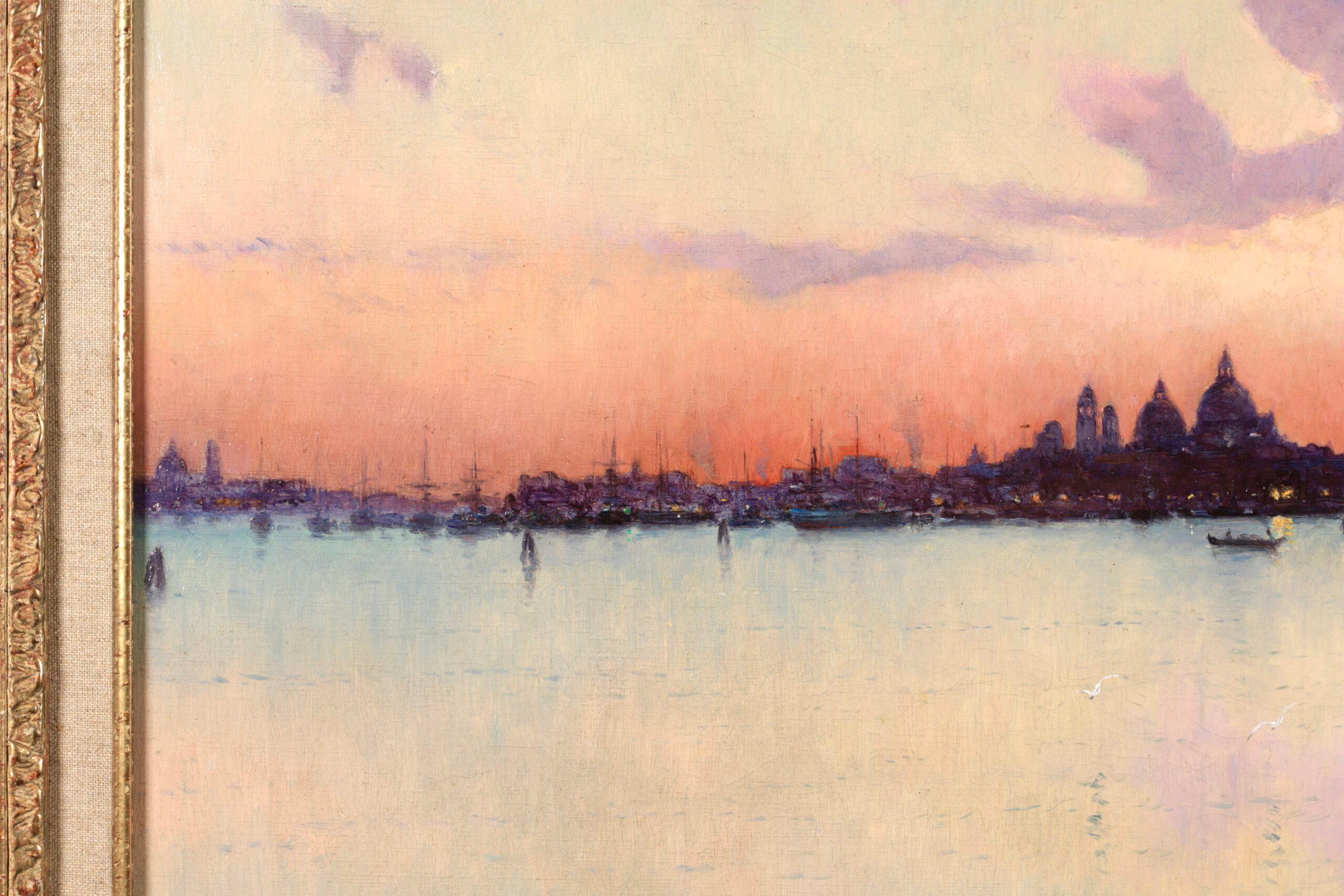 Sunset - Venice 1902 -  Post Impressionist Landscape Oil by Joseph Clavel For Sale 5