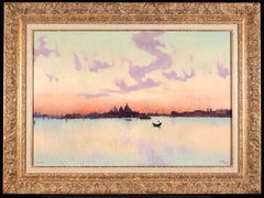 Antique Sunset - Venice 1902 -  Post Impressionist Landscape Oil by Joseph Clavel