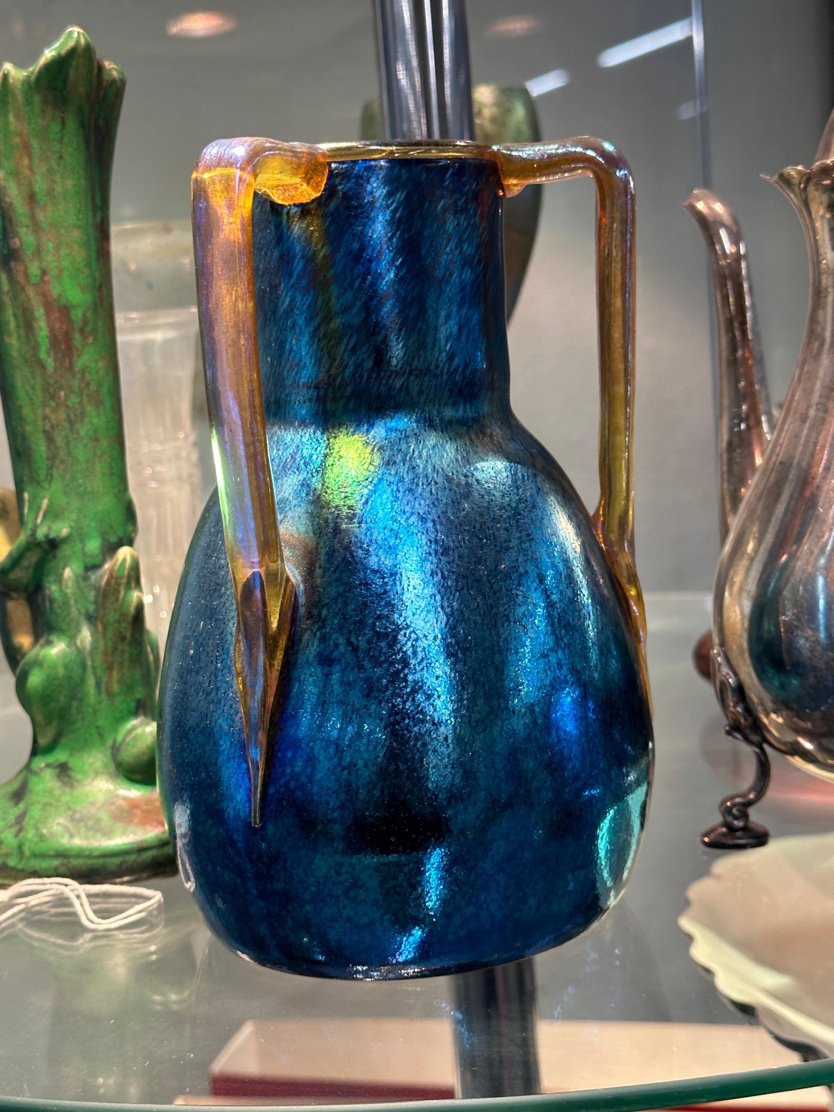 Marie Kirschner for Loetz 3 handled Art Glass Vase 5