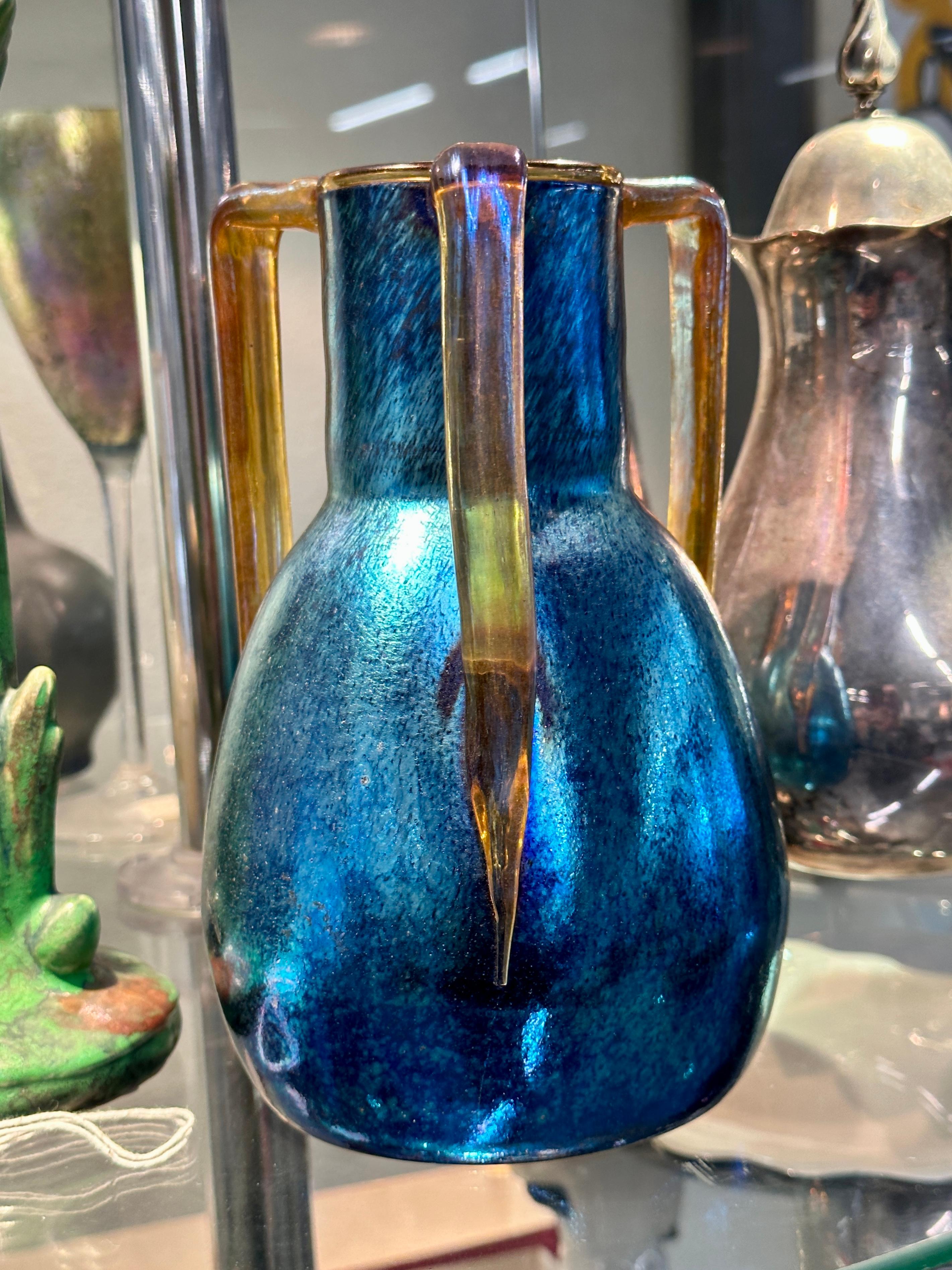 Marie Kirschner for Loetz 3 handled Art Glass Vase 6
