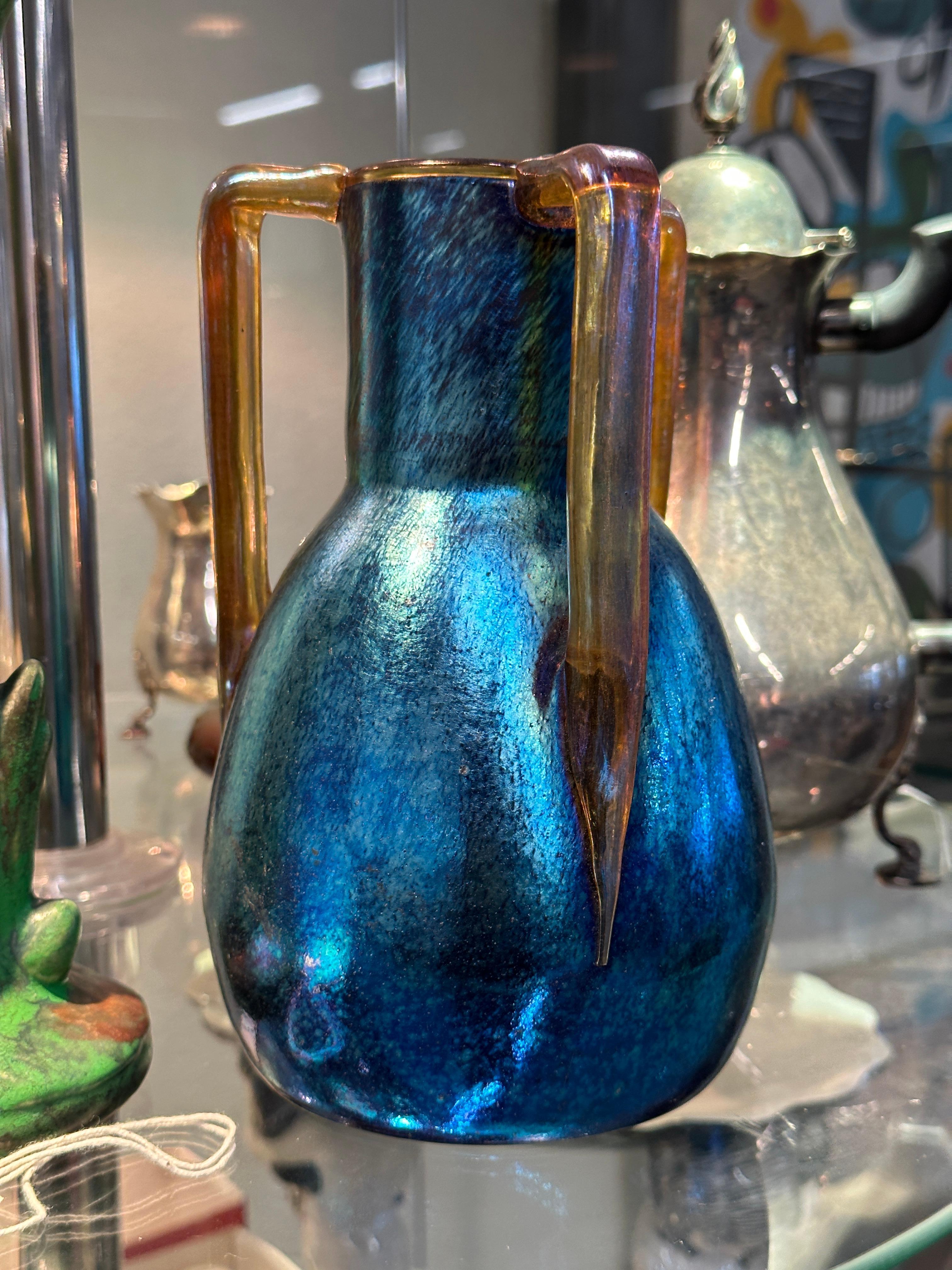 Marie Kirschner for Loetz 3 handled Art Glass Vase 7