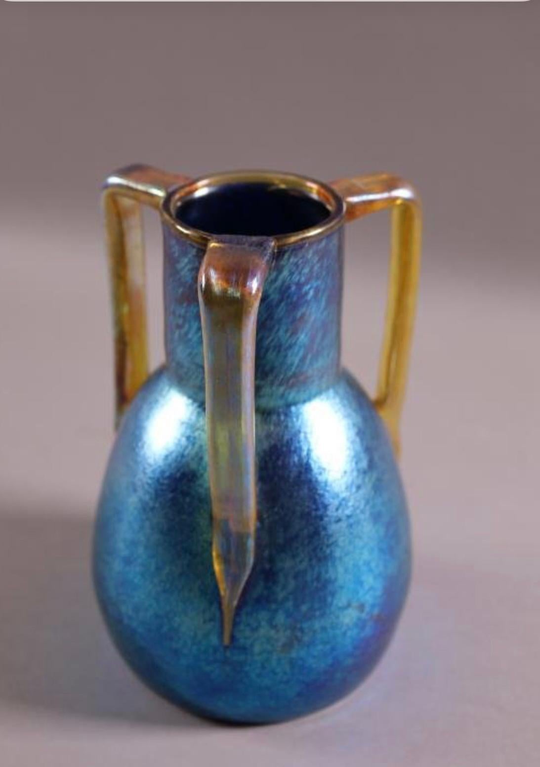 Marie Kirschner for Loetz 3 handled Art Glass Vase 8