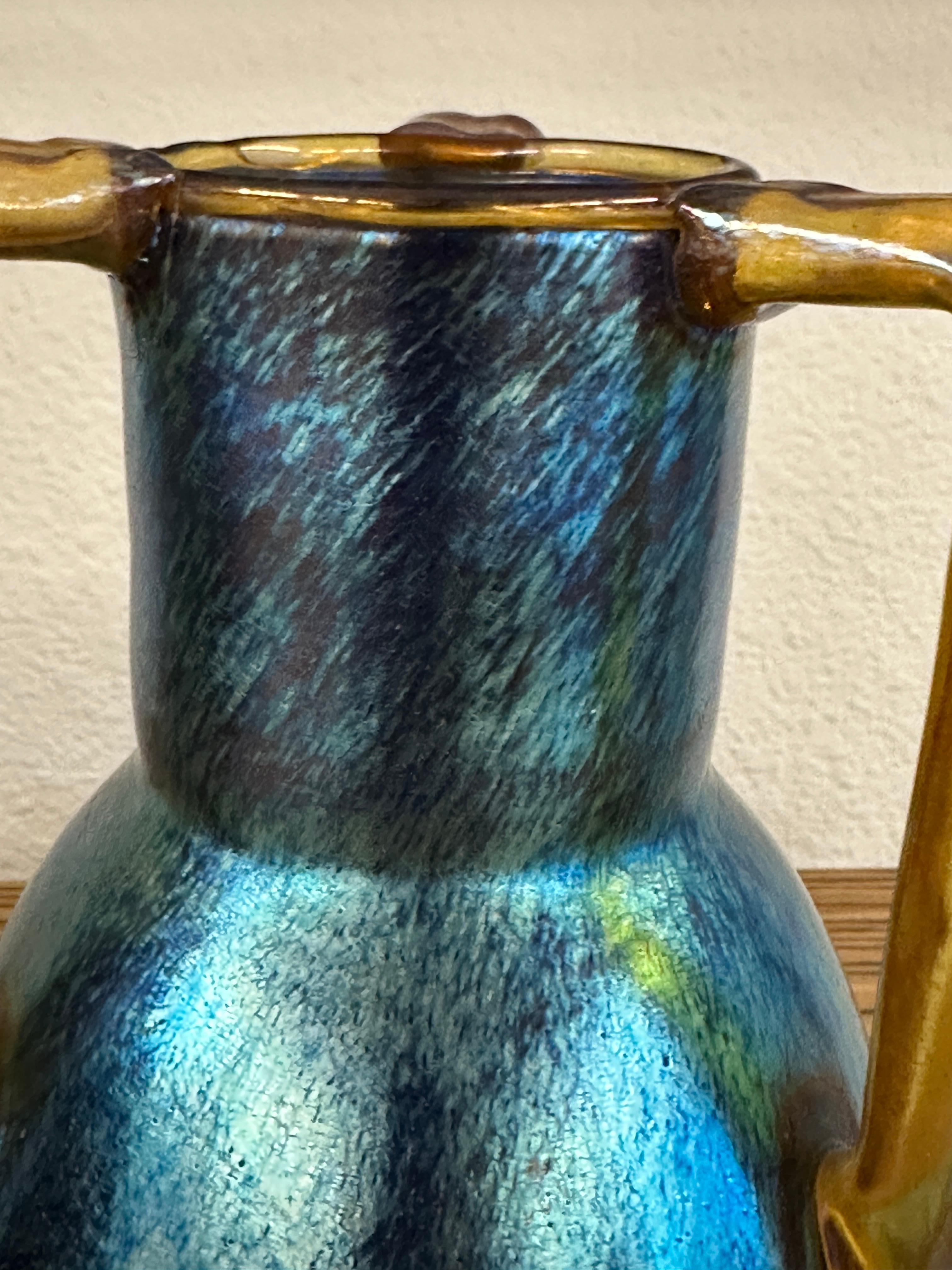 Marie Kirschner for Loetz 3 handled Art Glass Vase 1