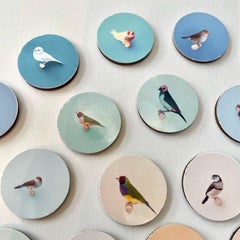 Aves 2: nature inspired 3D contemporary circle wall art with blue beige birds