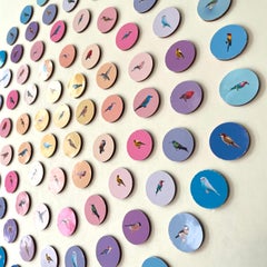 Aves G1: arte mural circular contemporáneo 3D inspirado en la naturaleza con pájaros de colores