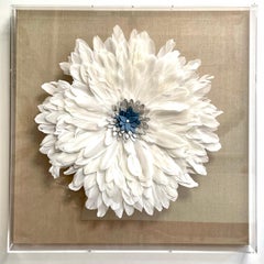 Flores 3- 3D nature inspired floral composition feather, clay in plexiglass box