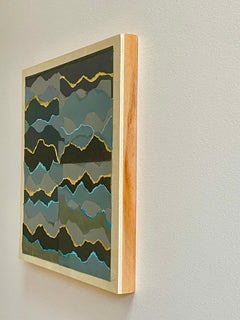 Fluctus 4  - Collage papier sur panneau de bois d'un paysage marin abstrait bleu gris noir