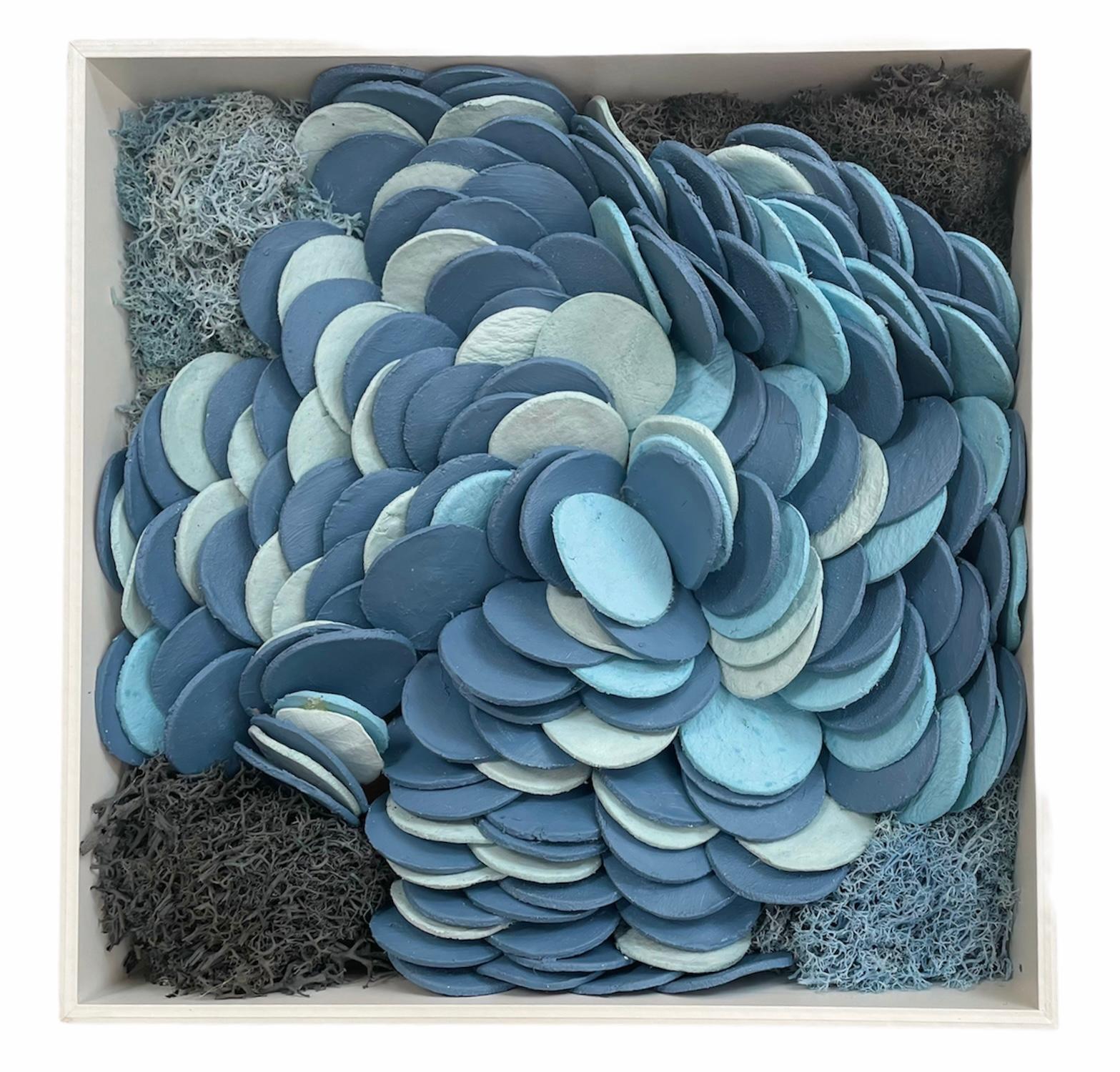 Marie Laforey Still-Life Painting - Lapis 1- 3D nature inspired blue clay and moss abstract composition 