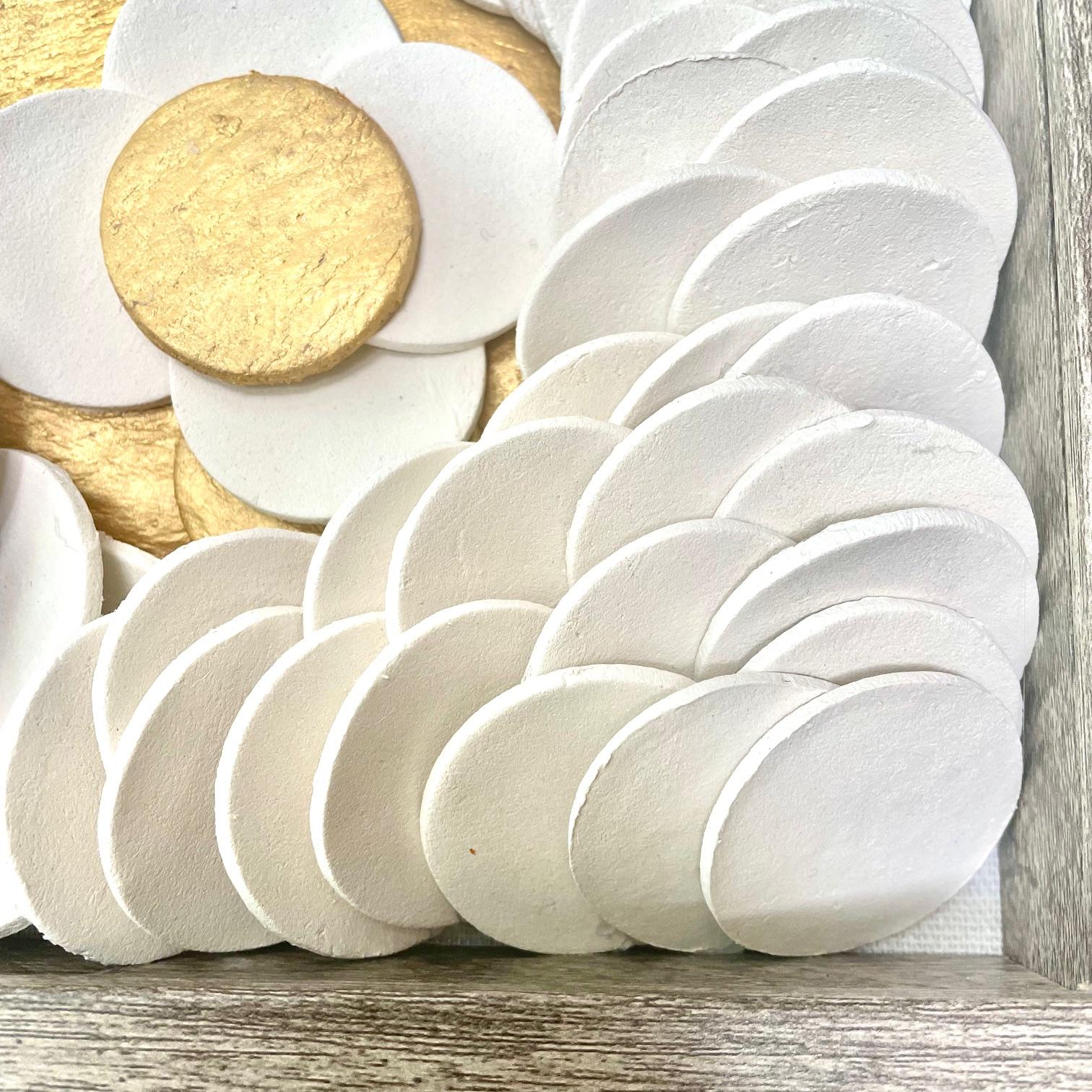 Lapis 117  - white gold 3D abstract floral geometric ceramic wall composition - Contemporary Sculpture by Marie Laforey