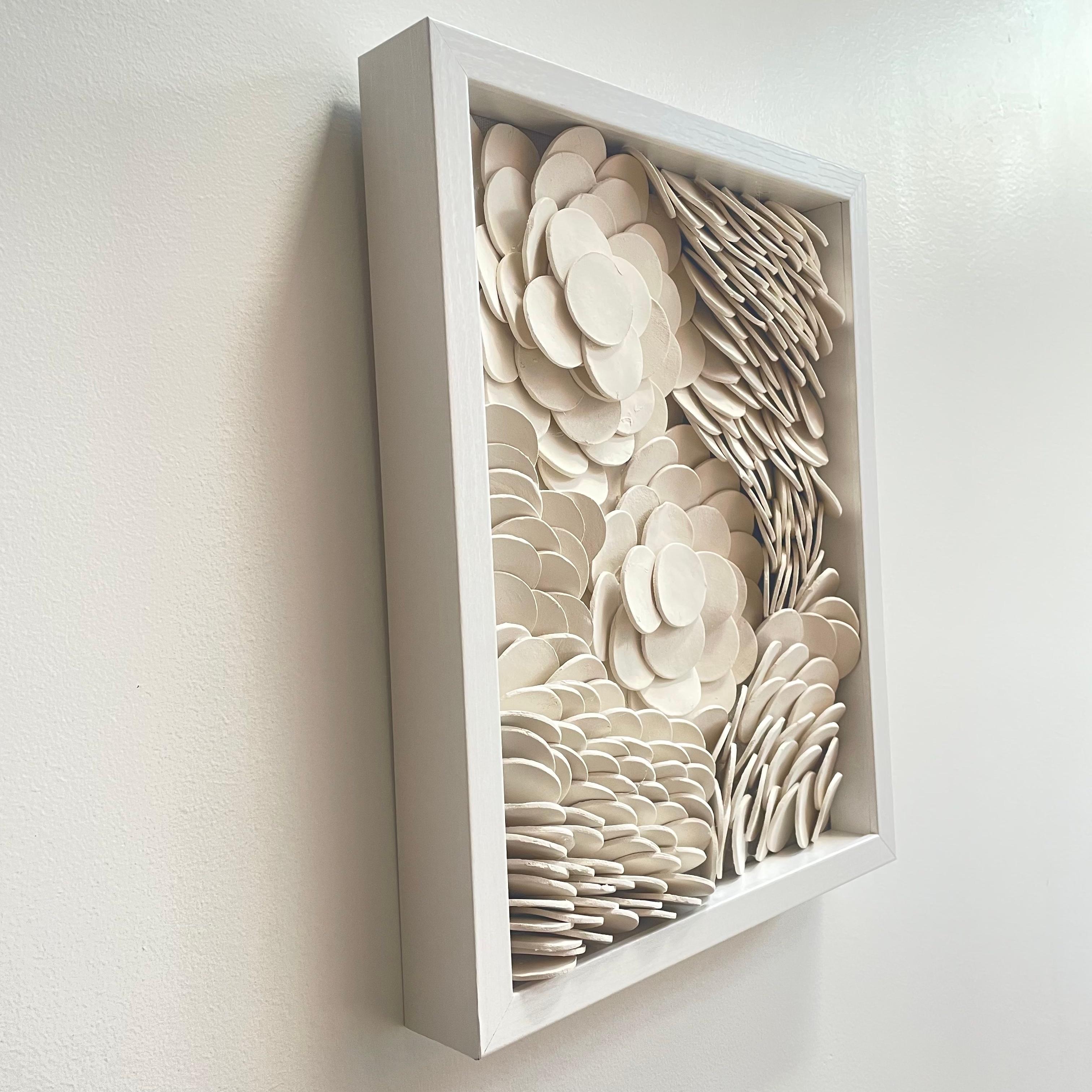Lapis 270  - white 3D abstract floral geometric ceramic wall composition - Contemporary Mixed Media Art by Marie Laforey
