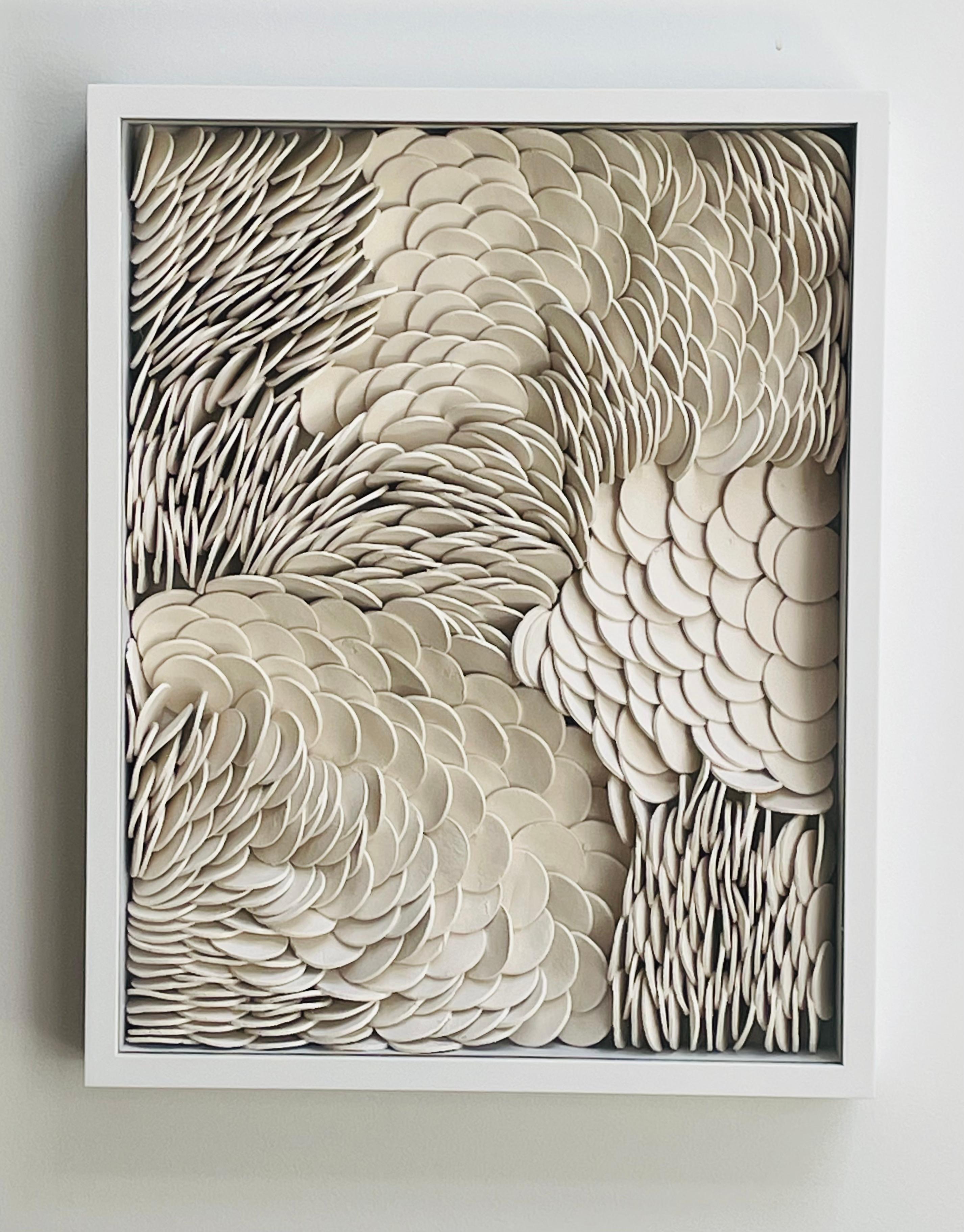Lapis 790  - white 3D abstract geometric ceramic wall sculpture - Sculpture by Marie Laforey