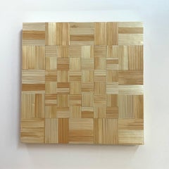 Lumen 4 beige: intarsio astratto a motivi geometrici con paglia di grano su tavola