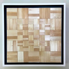 Lumen 4 beige: intarsio astratto a motivi geometrici con paglia di grano su tavola