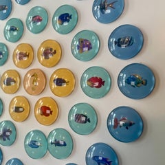 Piscis 1: nature inspired 3D contemporary circle wall art with blue yellow fishs