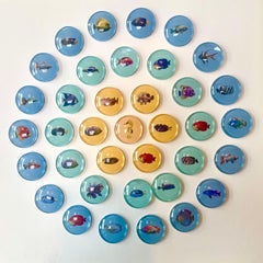 Piscis 1: nature inspired 3D contemporary circle wall art with blue yellow fishs
