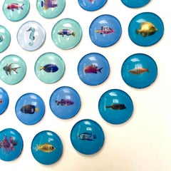 Piscis 7: nature inspired 3D contemporary circle wall art with blue fishes