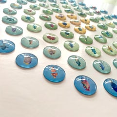 Piscis G1: arte murale contemporanea in 3D, blu verde giallo, con pesci colorati