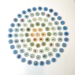 Piscis G1: arte murale contemporanea in 3D, blu verde giallo, con pesci colorati