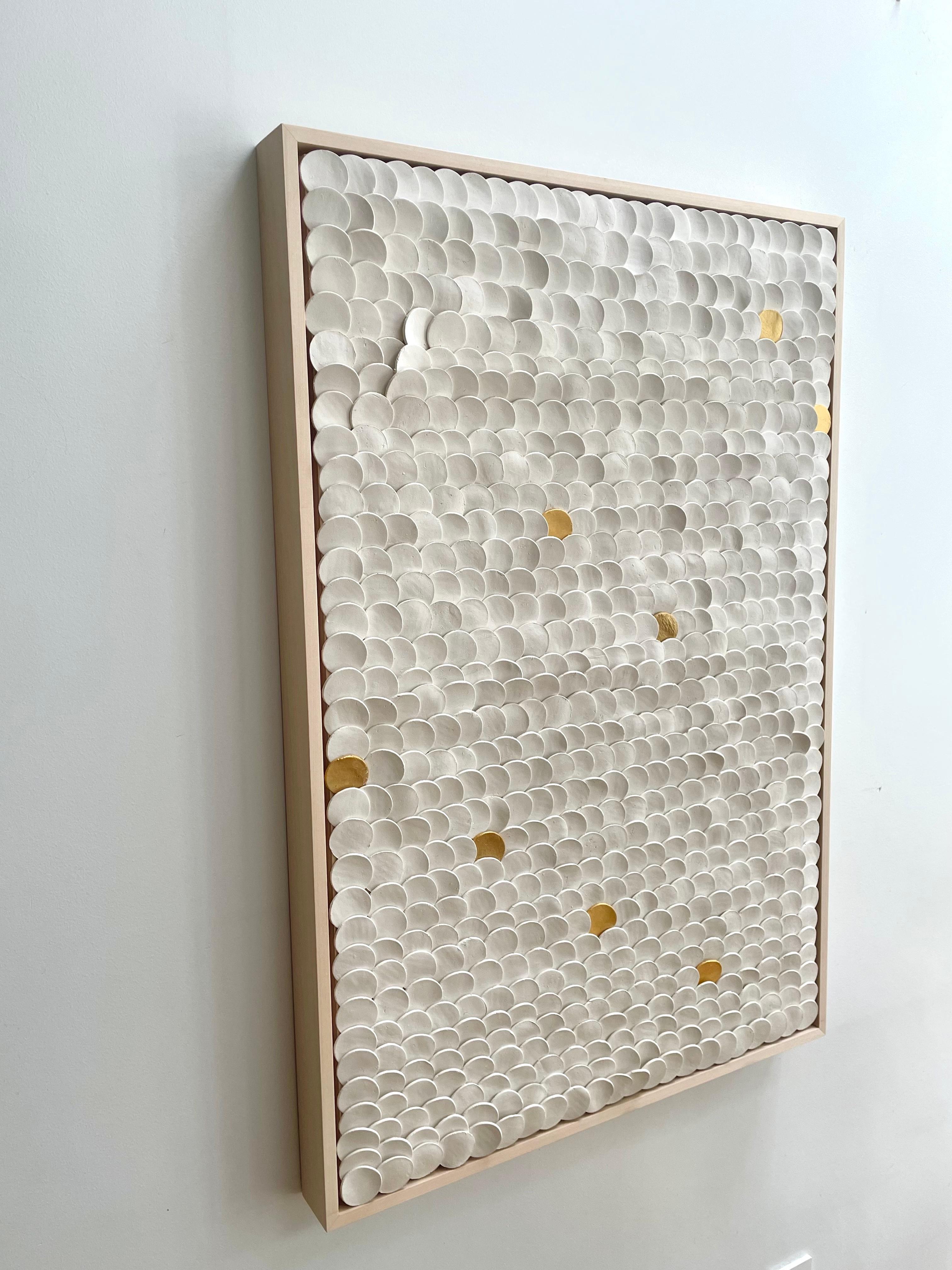Squamae I  - white gold 3D abstract geometric ceramic wall composition - Contemporary Mixed Media Art by Marie Laforey