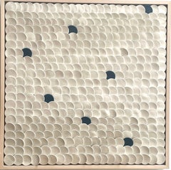 Squamae III - deep blue and white 3D abstract geometric ceramic wall composition