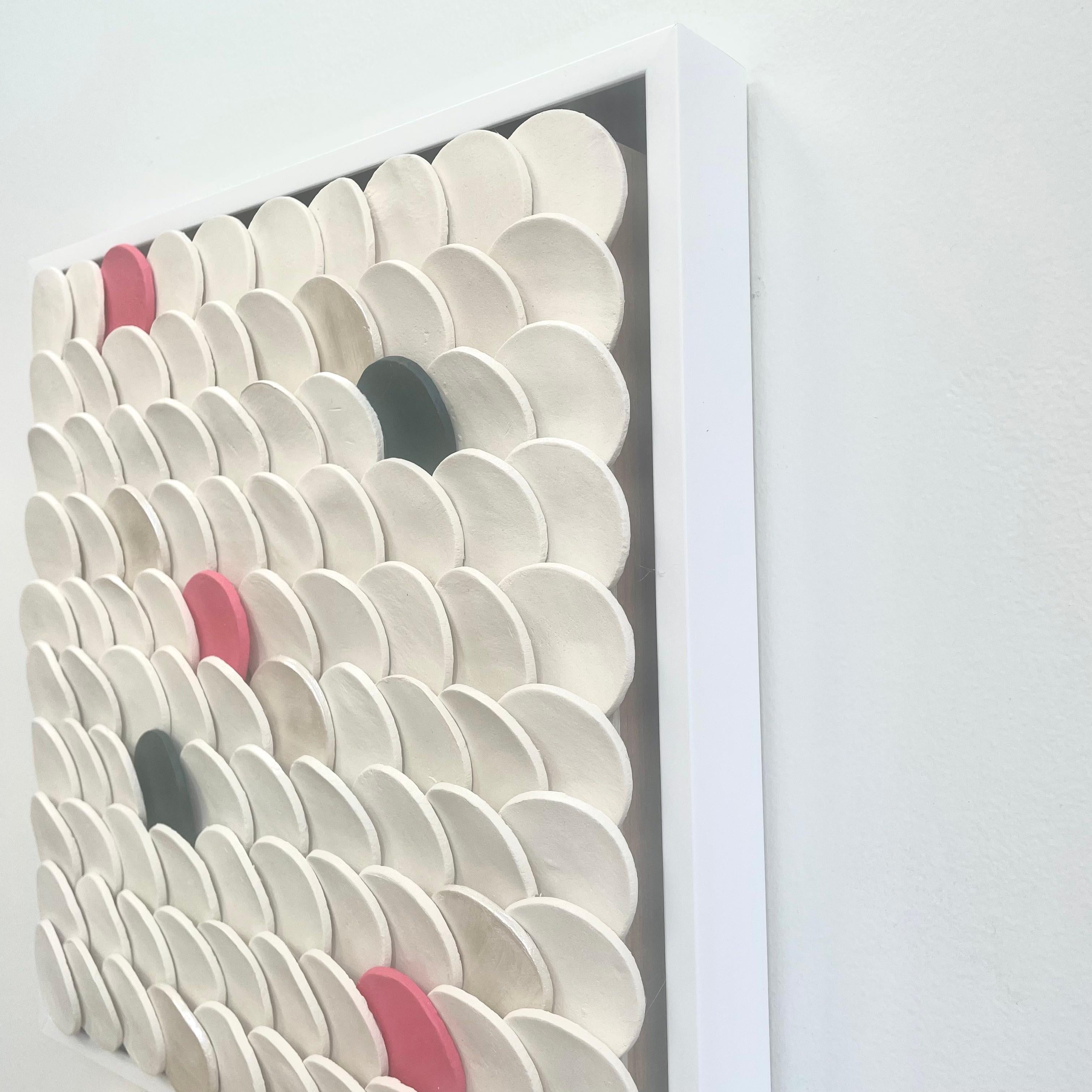 Squamae S 4 - pink, green, white 3D abstract geometric ceramic wall composition - Contemporary Mixed Media Art by Marie Laforey